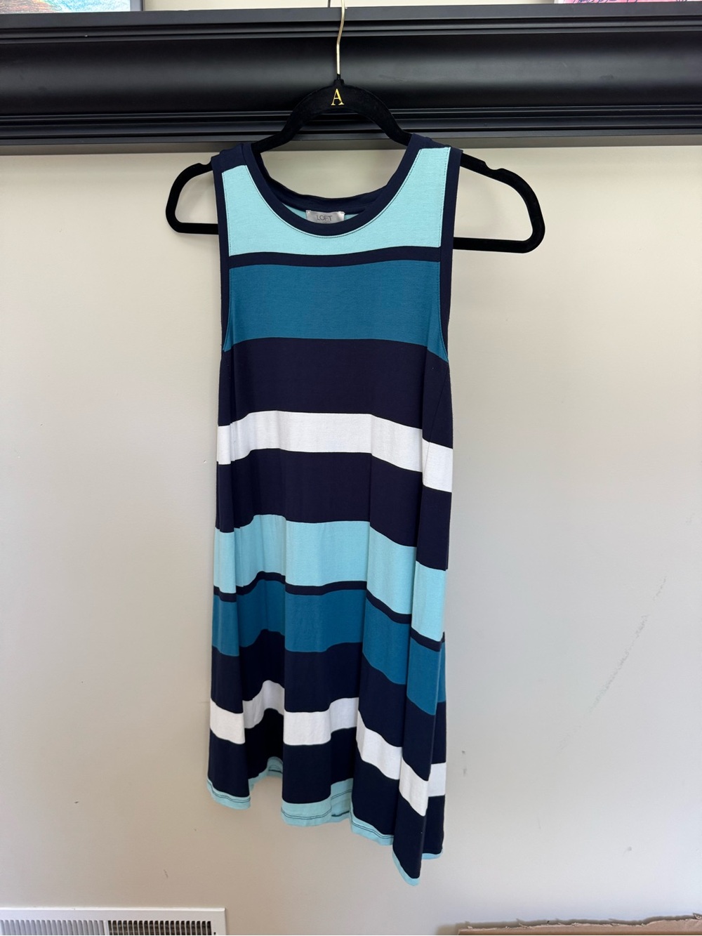 LOFT Striped Sleeveless Knit Dress in Teal, Navy & White
